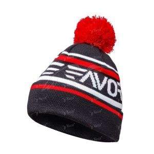 Шапка Favorite з помпоном Black-Red біле лого Фотографія