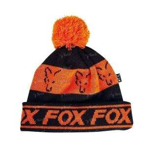 Шапка вязаная FOX black с оранжевым бубоном CPR991 фотография