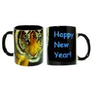 Чашка 330мл Тигр черная ручка фотография