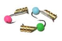 Мормышка Улов Столбик 3мм с рисками золото с неоновой бусиной 079 фотография