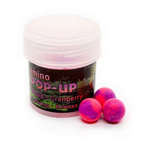 Бойлы Grandcarp Amino Pop-Up 14мм Кальмар-клюква 20шт фото