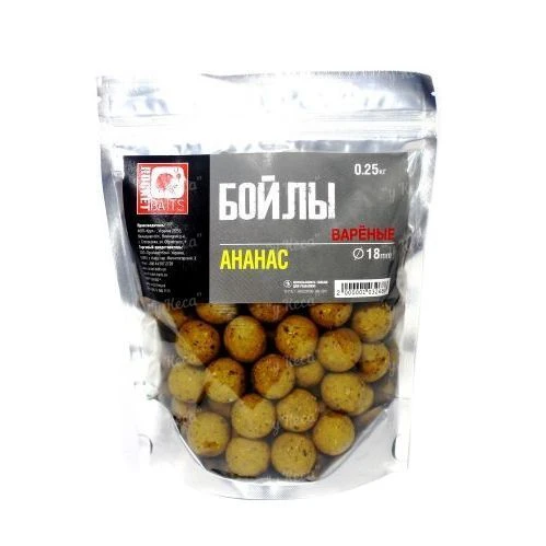 Бойлы Rocket Baits вареные Premium 0.25кг 18мм Ананас фото