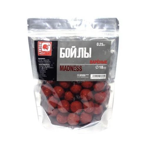 Бойлы Rocket Baits вареные Premium 0.25кг 18мм Madness (кальмар печень специя) фото