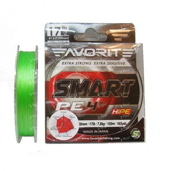 Шнур Favorite Smart PE 4x #0.3/0.09мм 2.3кг салатный  фото
