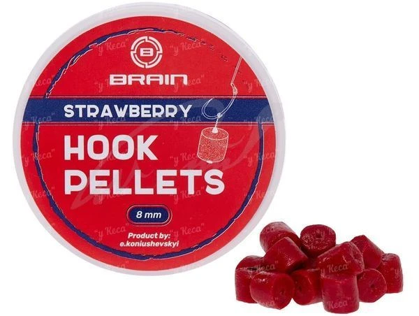 Пеллетс насадочный Brain 70г 8мм Hook Pellets Strawberry (клубника) фото