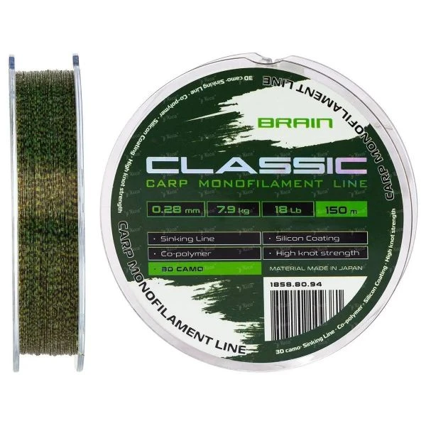 Леска Brain Classic Carp Line 3D camo 150m 0.28mm фото